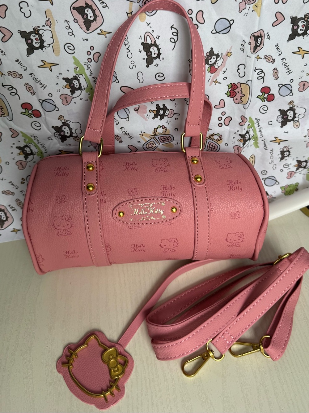 Hello Kitty Pink Barrel Mini Shoulder Bag with Gold Hardware - Picture 8 of 8